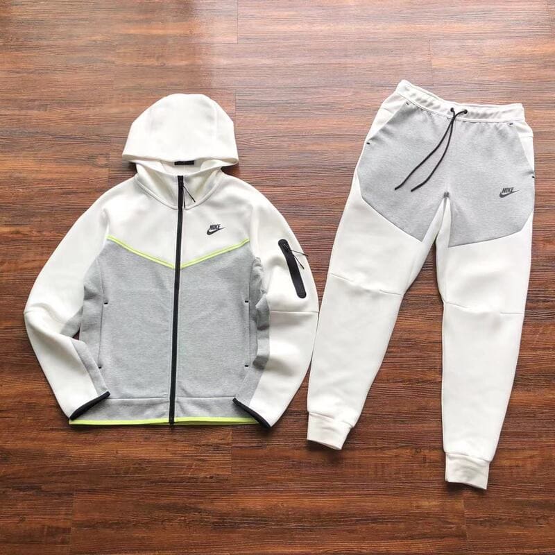 Conjunto Nike Tech Fleece Branca / Cinza / Neon - Encomenda