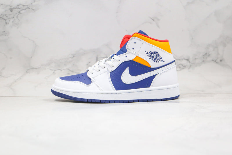 Jordan 1 Mid White Laser Orange Deep Royal Blue - Encomenda