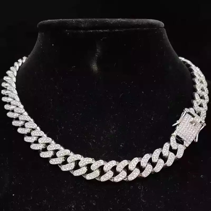 Corrente Prata Cuban Ice Cravejada - Encomenda